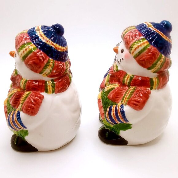 Snowman Salt Pepper Shakers Lanterns Winter Holiday Decoration Ceramic 3.5" Tall - Picture 4 of 11